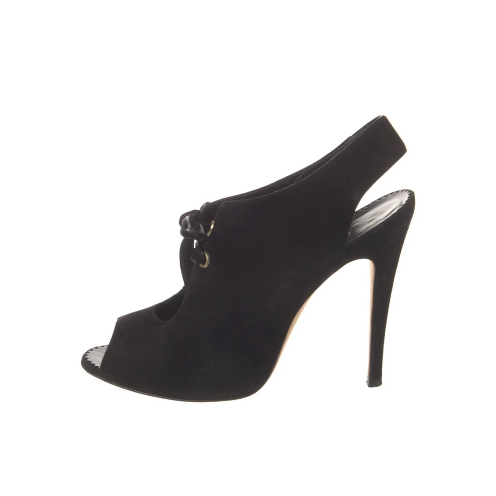 Manolo Blahnik Black Suede Peep-Toe Slingback Heels – Size 10.5 US, 40 1/2 EU